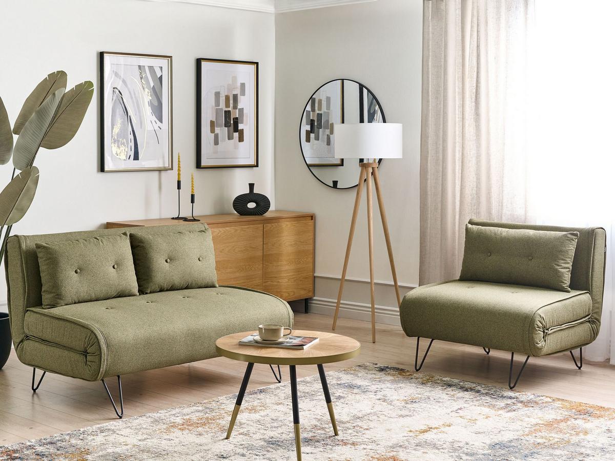 3-SITZER-SOFA SET olivgrün/schwarz Vestfold - Schwarz/Grün, Textil (78/78/130cm) - Beliani