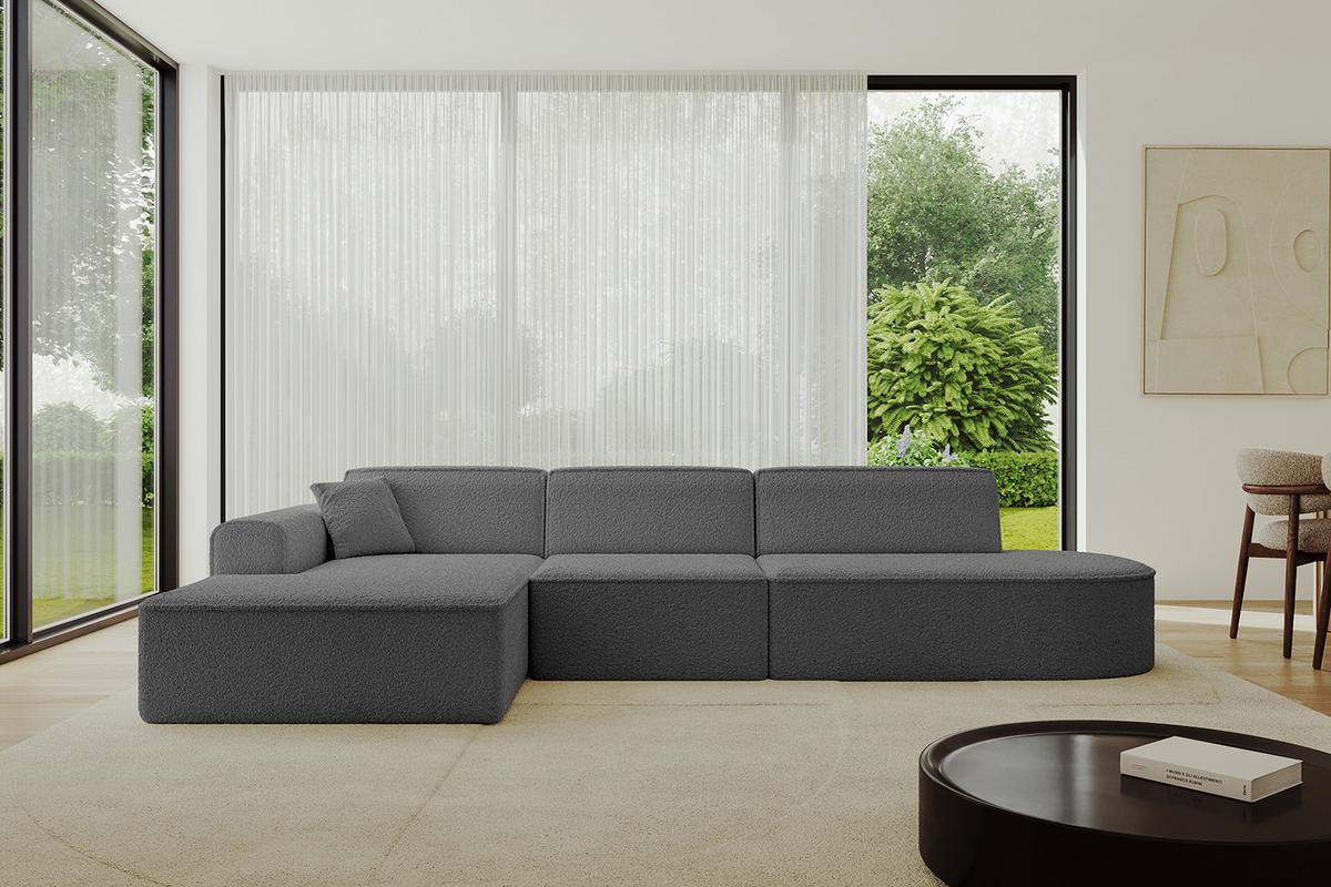 ECKSOFA Ottomane Links IREA-L2-v3 - 327x165x77 cm Grau - Anthrazit/Olivgrün, Holzwerkstoff/Textil (327/165cm) - ALTDECOR