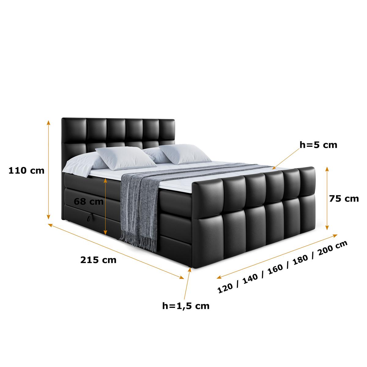 BOXSPRINGBETT RICAR-Z KING - 200 x 200 - H3/H4 - Schwarz Hochglanz - Schwarz Hochglanz, Holzwerkstoff (200/200cm) - ALTDECOR