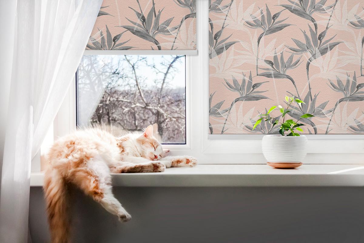INNENROLLO - Fensterrollo - Rollo - 90x140 cm - Graue Blumen - Grau, Kunststoff (90/140/0.5cm) - TULUP