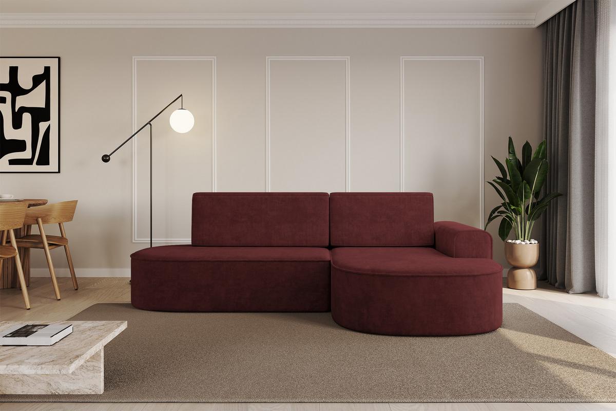 ECKSOFA mit Schlaffunktion und Bettkasten Ottomane Rechts MARI-L1-S - 283x167x73 cm Bordeauxrot Velours - Bordeaux/Schwarz, Holzwerkstoff/Kunststoff (167/283cm) - ALTDECOR