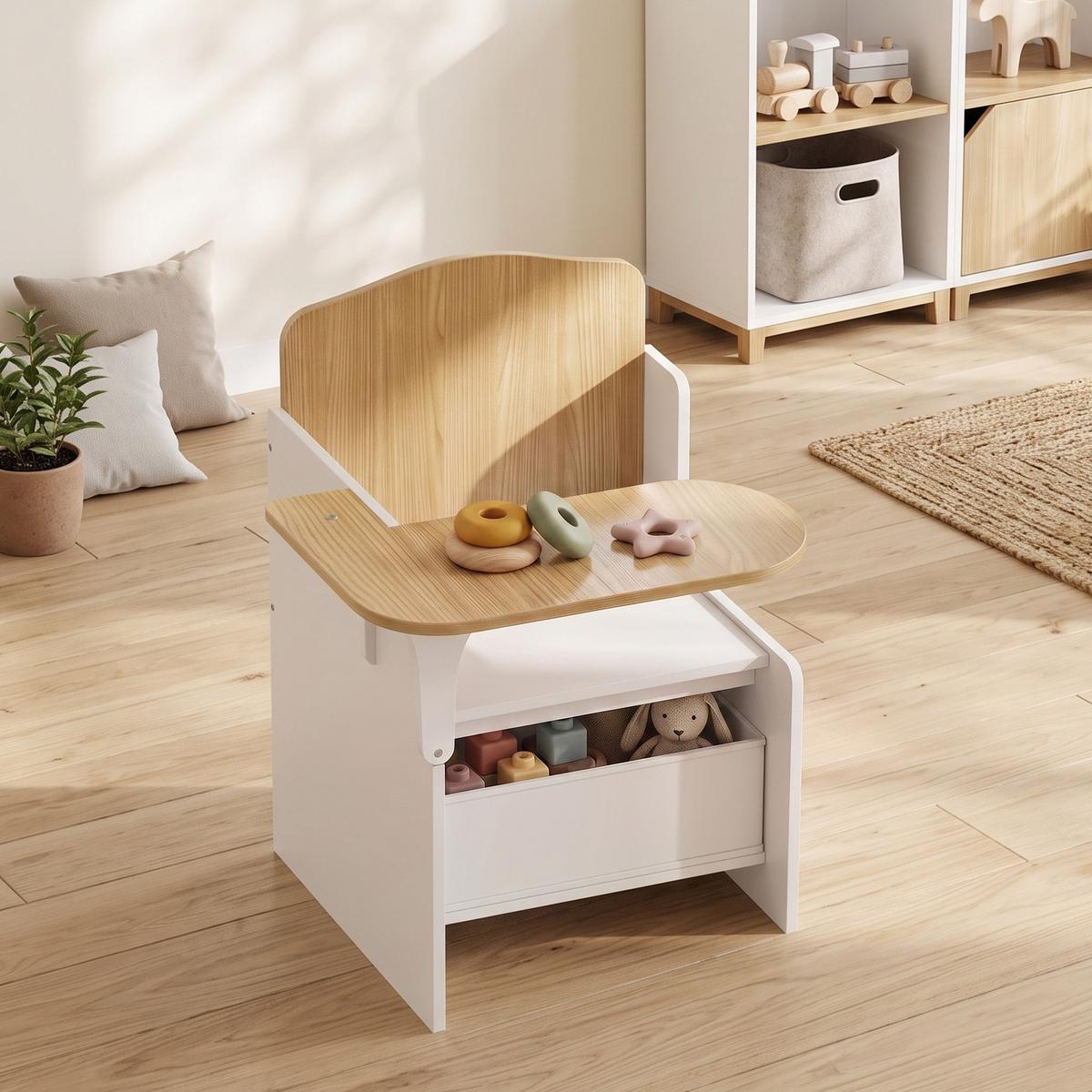 KINDERTISCH-MIT-STUHL MDF Vliesstoff Weiß - Weiß, Holzwerkstoff (51/59/58.5cm) - AIYAPLAY