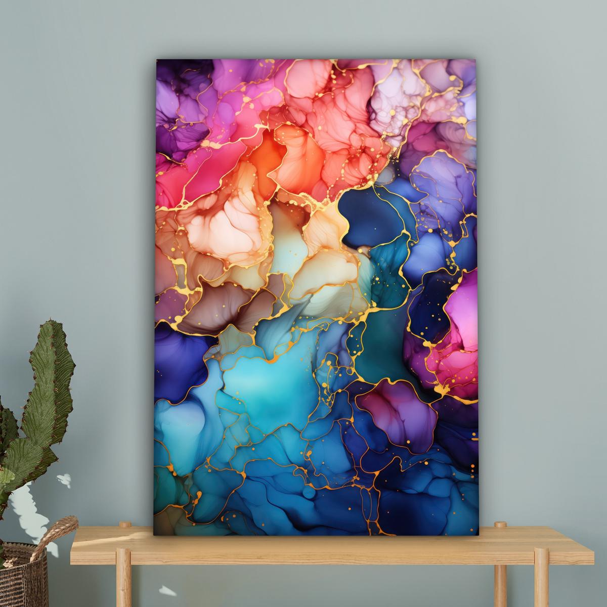 LEINWANDBILD Marmor - Bunt - Abstrakt Wanddeko Schlafzimmer 60x90 cm - Multicolor, Textil (60/90cm) - MuchoWow