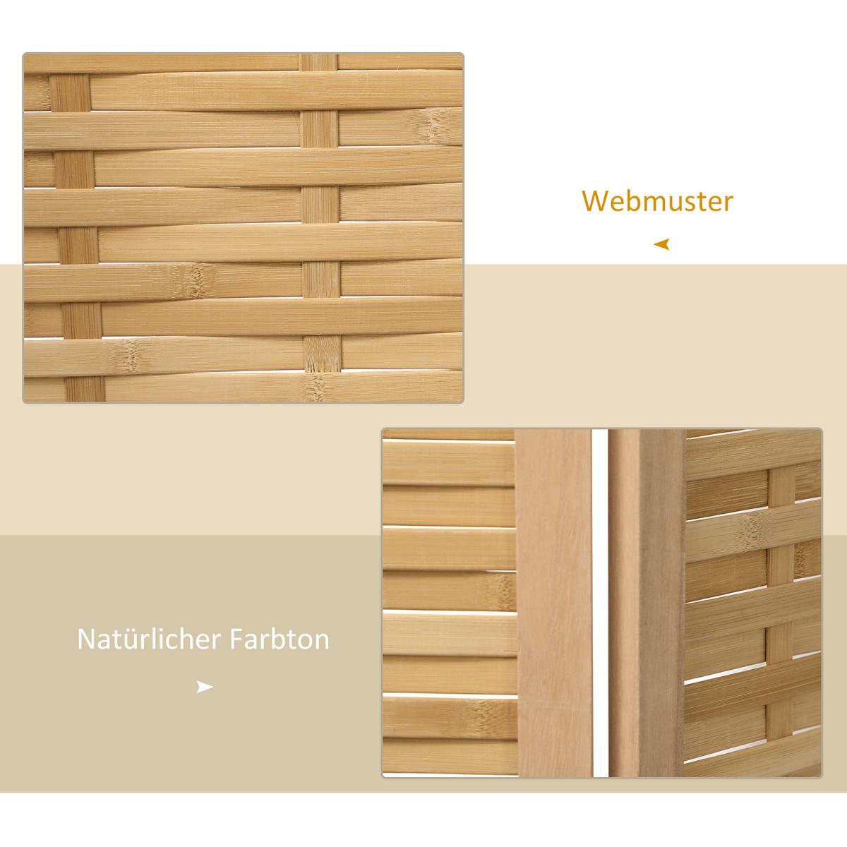 PARAVENT 4-teilig, 160 x 170 cm, Natur - Naturfarben, Naturmaterialien (1.8/170/160cm) - HOMCOM