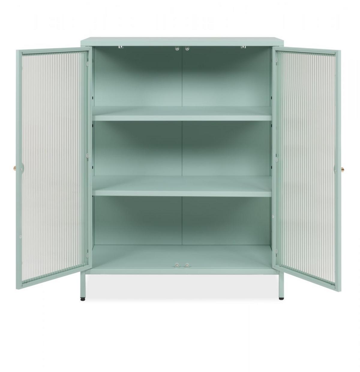 KOMMODE Metall mintgrün 80 cm, Vitrine mit stabilem Metallgestell - Goldfarben/Mintgrün, Glas/Metall (80/101.5/40cm) - Furn.Design