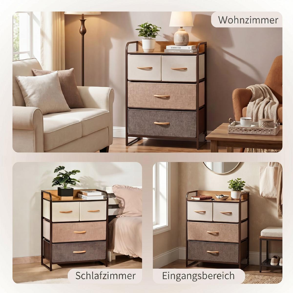 KOMMODE Leinen Metall Bunt - Multicolor/Naturfarben, Holz/Holzwerkstoff (29/78.5/58cm) - HOMCOM