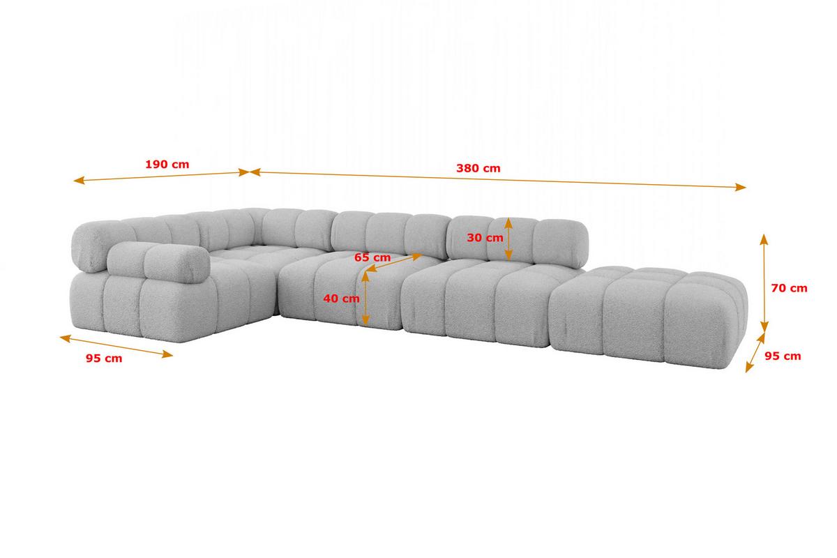ECKSOFA modulares Sofa Felto-L2 - 380x190x70 cm Hellgrau Bouclé - Hellgrau, Holzwerkstoff/Textil (380/190cm) - ALTDECOR