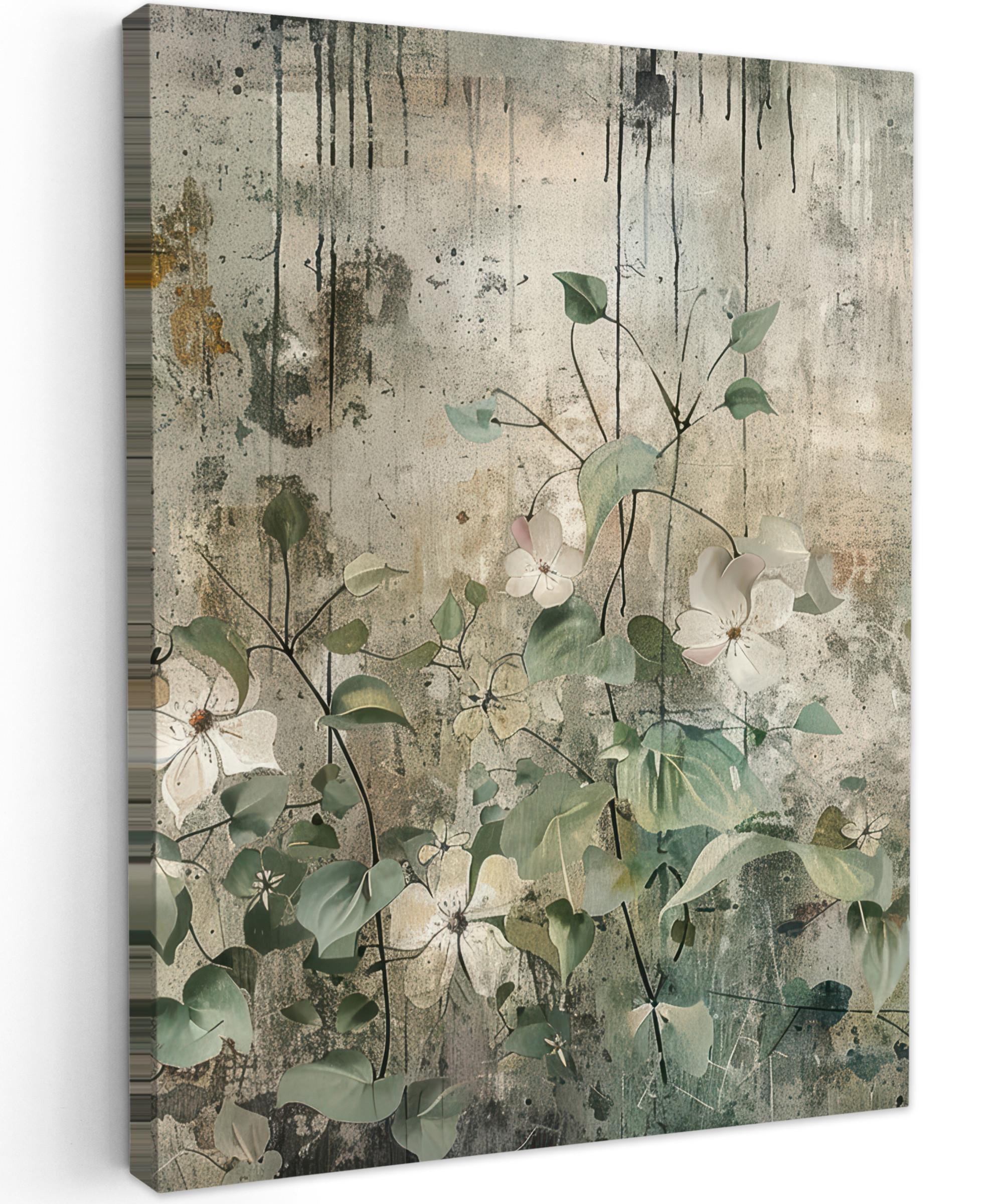 LEINWANDBILD Blumen - Blätter - Abstrakt - Modern Room Decor 30x40 cm - Grau, Textil (30/40cm) - MuchoWow