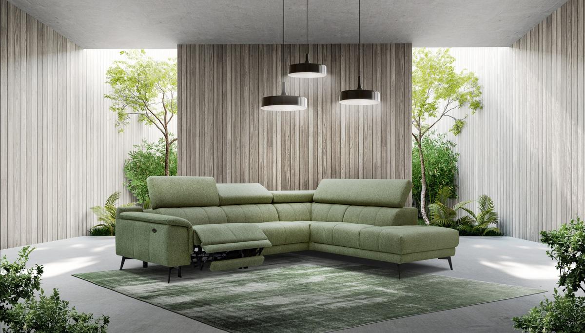ECKSOFA FIERO 5-Sitzer mit 1 Relaxfunktion, olivgrün - Olivgrün, Holzwerkstoff/Textil (290/228cm) - Wozimo