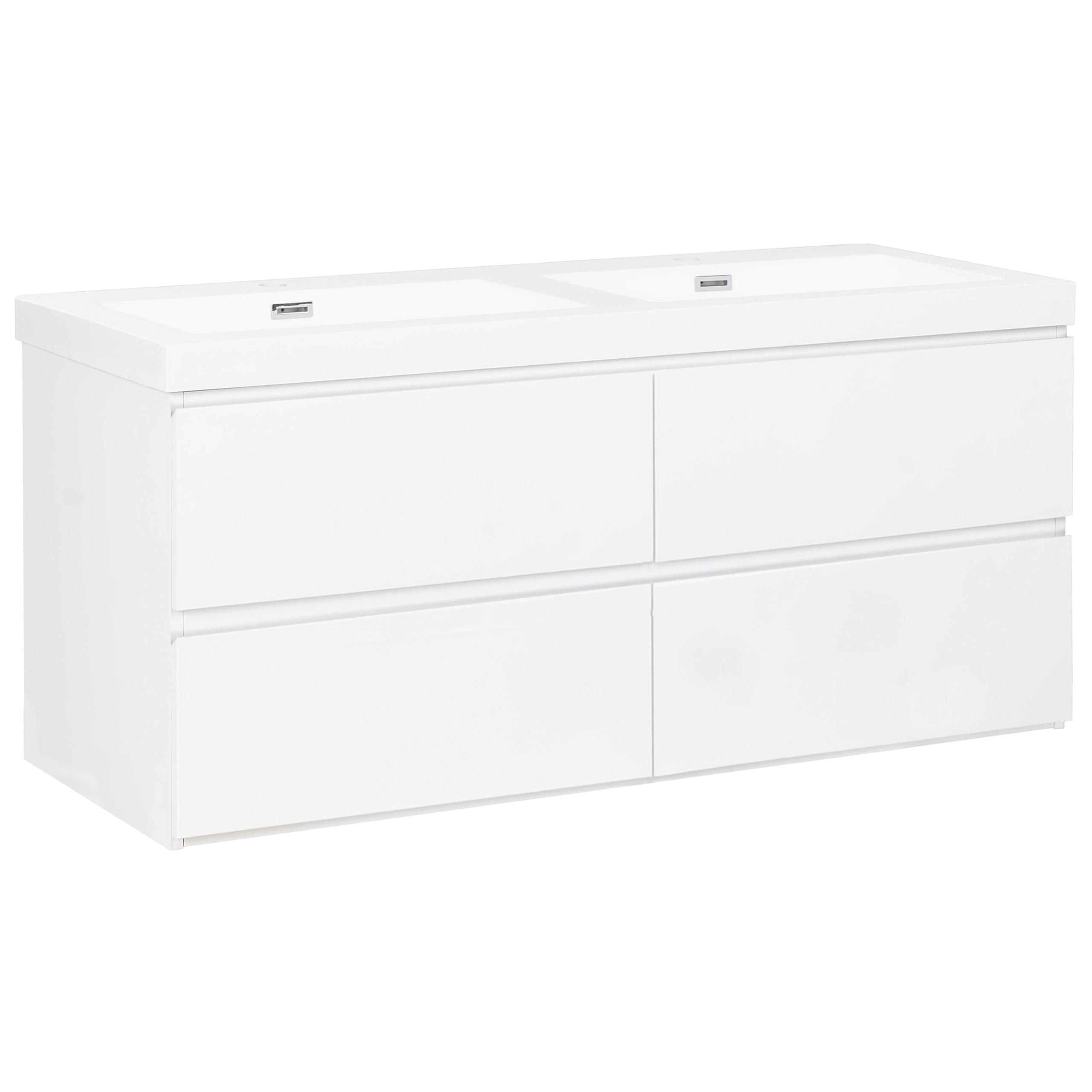 WASCHBECKENUNTERSCHRANK wandmontiertk mit Doppelwaschbecken Weiß Cardiel - Weiß, Holzwerkstoff (120/52/46cm) - Beliani