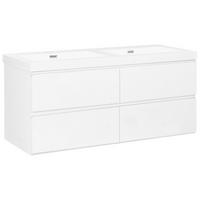WASCHBECKENUNTERSCHRANK wandmontiertk mit Doppelwaschbecken Weiß Cardiel - Weiß, Holzwerkstoff (120/52/46cm) - Beliani