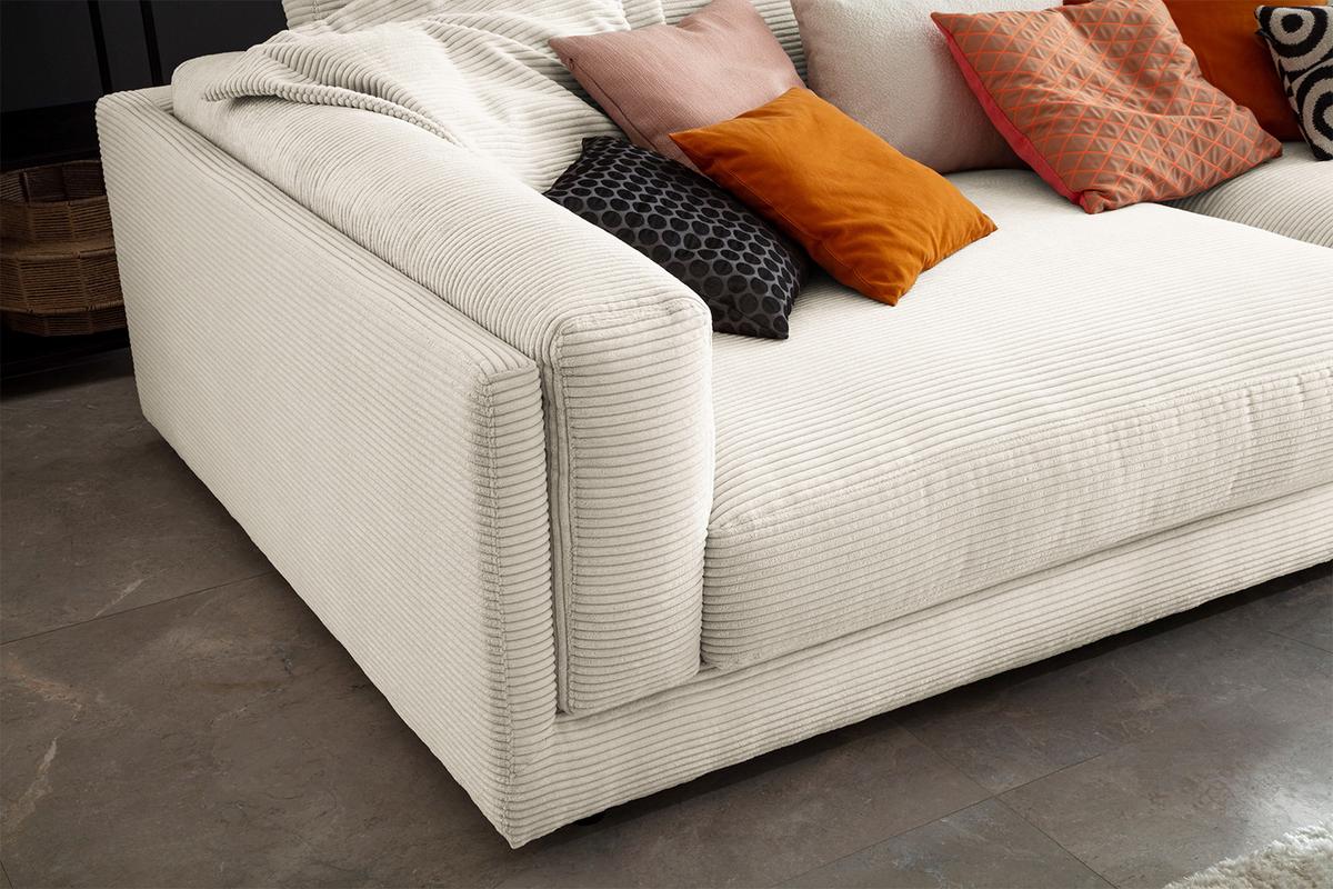 BIG SOFA RAINA Cremeweiß Cord - Creme/Schwarz, Kunststoff/Textil (254/85/150cm) - KAWOLA