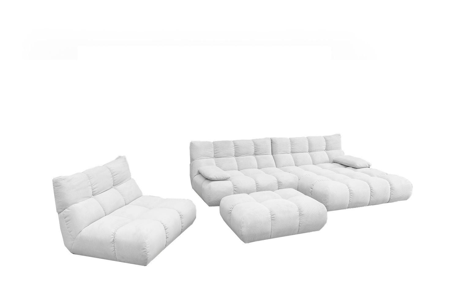 SITZGRUPPE VIVIEN 3ER SET Weiß Cord (1er-Set) - Weiß, Kunststoff/Textil (510/85/359cm) - KAWOLA