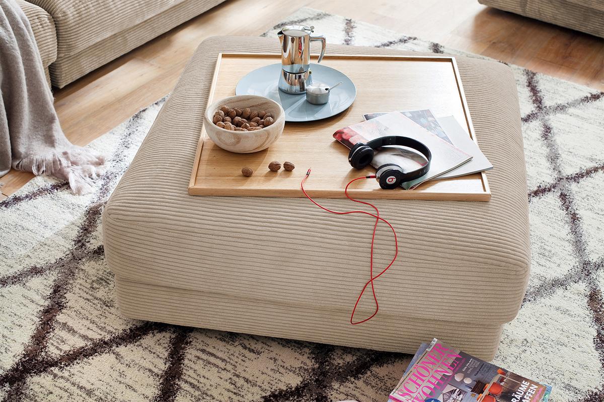 BIG HOCKER MADELINE Taupe Cord - Taupe, Textil (120/43/120cm) - KAWOLA