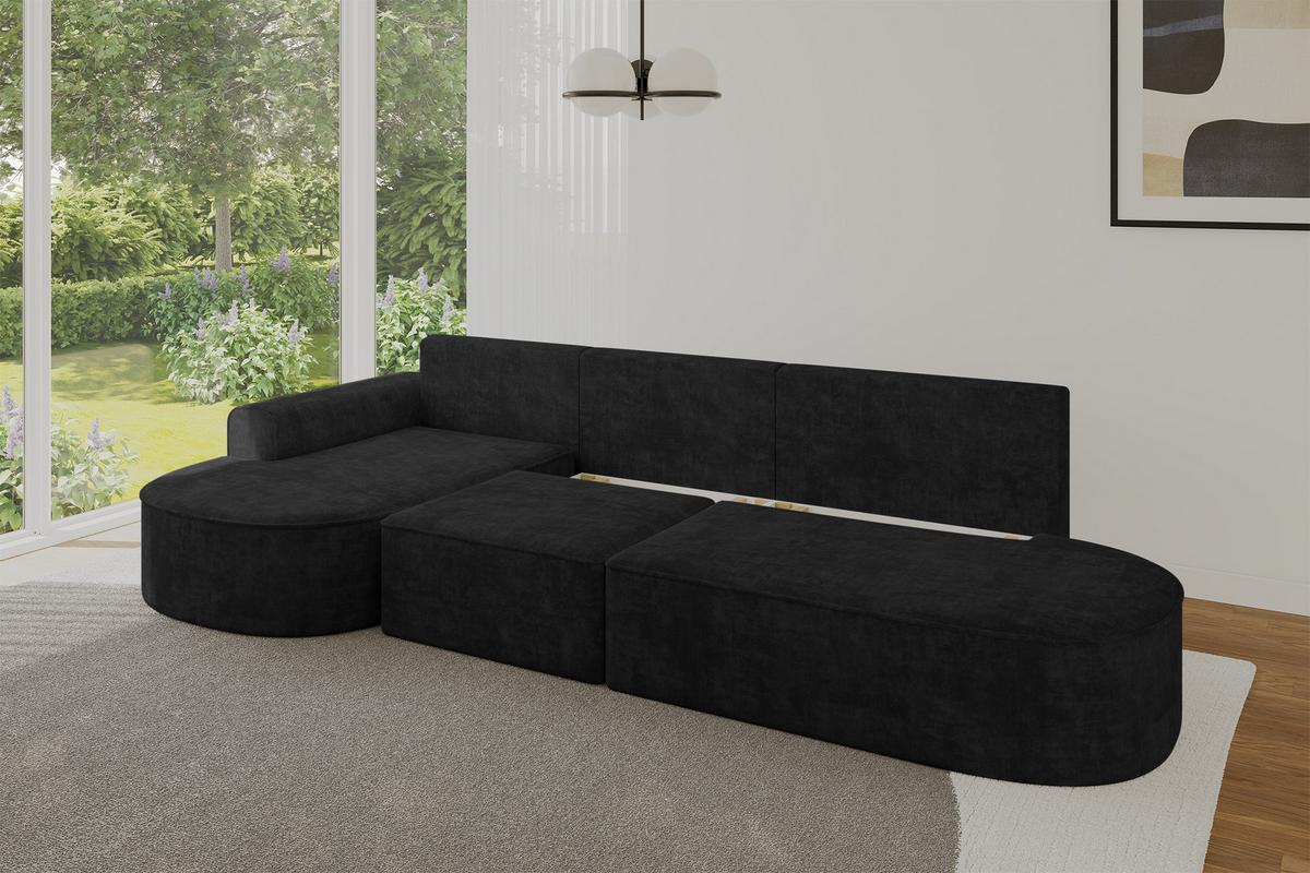 ECKSOFA mit Schlaffunktion Ottomane Links MARI L2-S 368X167X85 Schwarz Velours - Schwarz, Holzwerkstoff/Kunststoff (368/167cm) - ALTDECOR