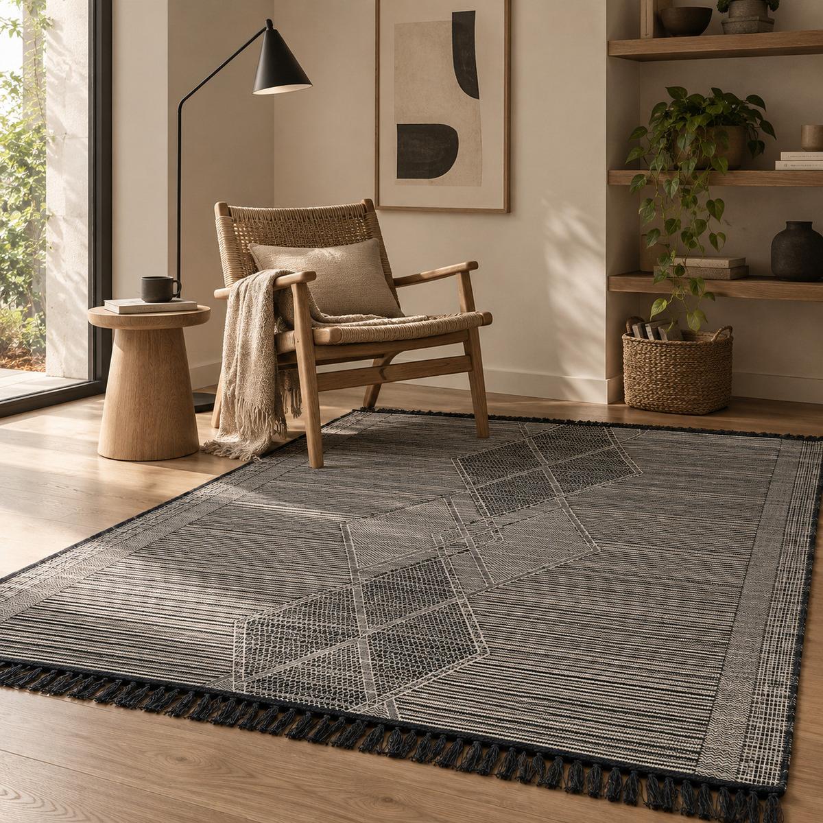 TEPPICH BEIDSEITIG ETHNO KELIM MELIERT - Schwarz/Weiß, Textil (120/170cm) - Pergamon