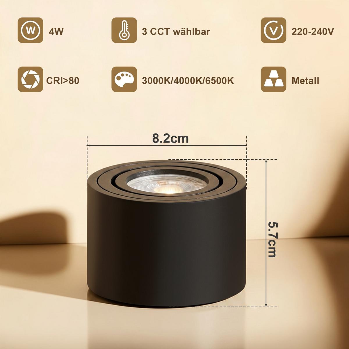 LED DECKENLEUCHTE Rrelis 8.2/8.2/5.7 cm - Schwarz, Metall (8.2/8.2/5.7cm) - ZMH