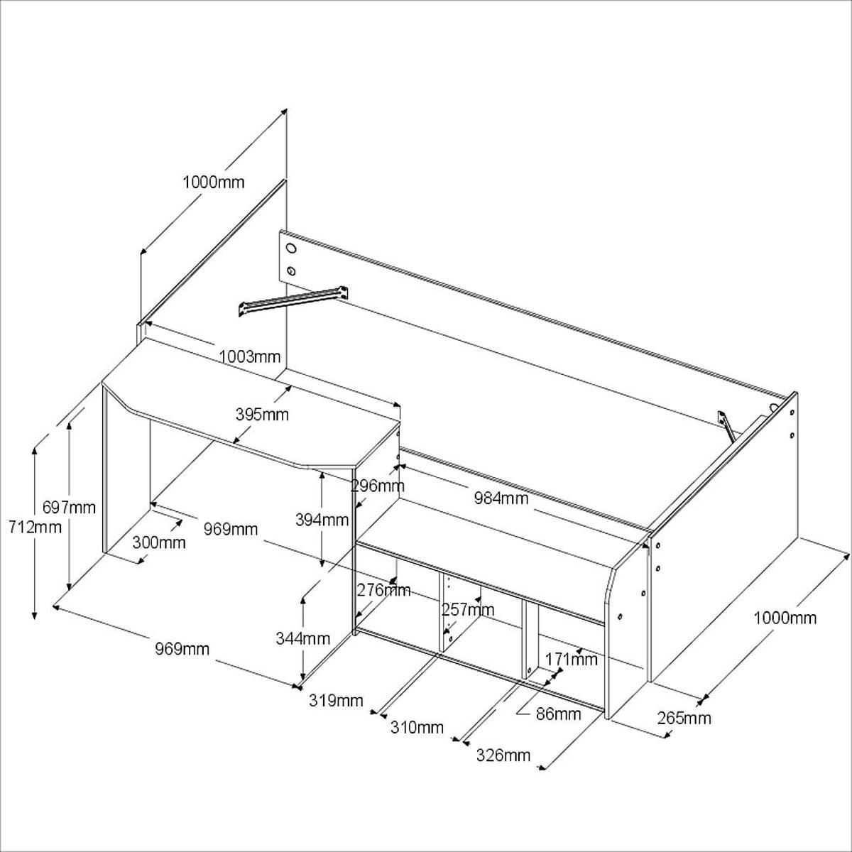 HOCHBETT Eiche, Salbei Grün, Stauraum-Bett für Kinder- und Jugendzimmer, 90 x 200 - Salbeigrün/Eichefarben, Holzwerkstoff (90/200cm) - Parisot Meuble