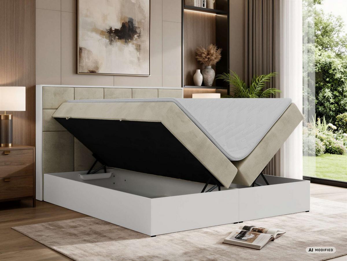 BOXBETT ALVIT 160/200 - Beige Velvet - Topper Visco - H3 - Beige/Schwarz, Kunststoff/Textil (160/200cm) - MKS