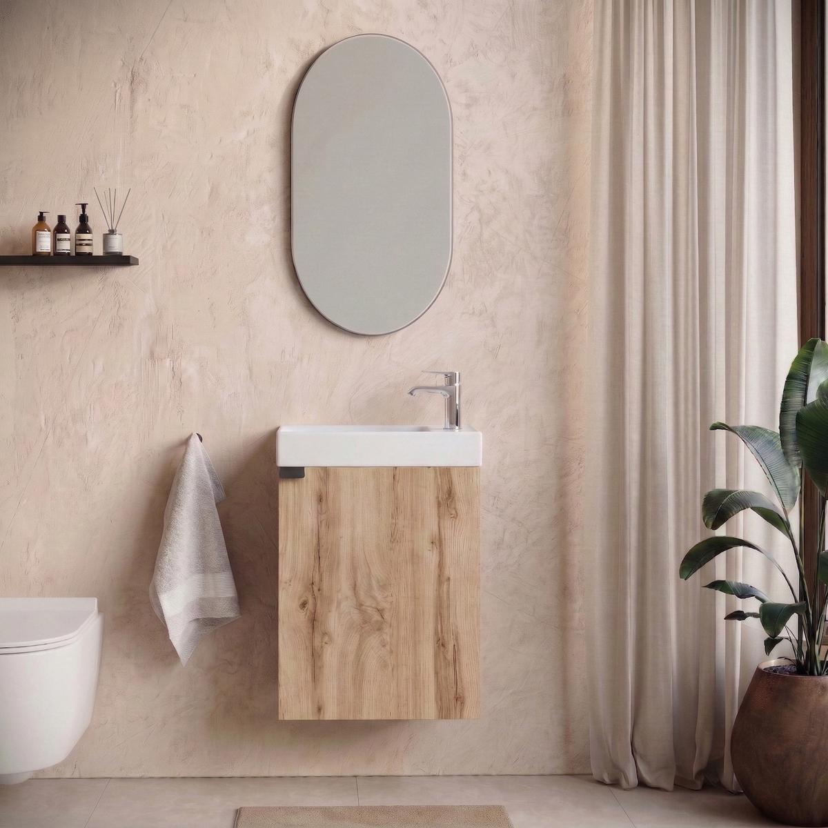 GÄSTE-WC-MÖBELSET Keno 2 Teile Eiche – 50 x 23 x 60cm - Eichefarben, Holz (50/60/23cm) - Badplaats