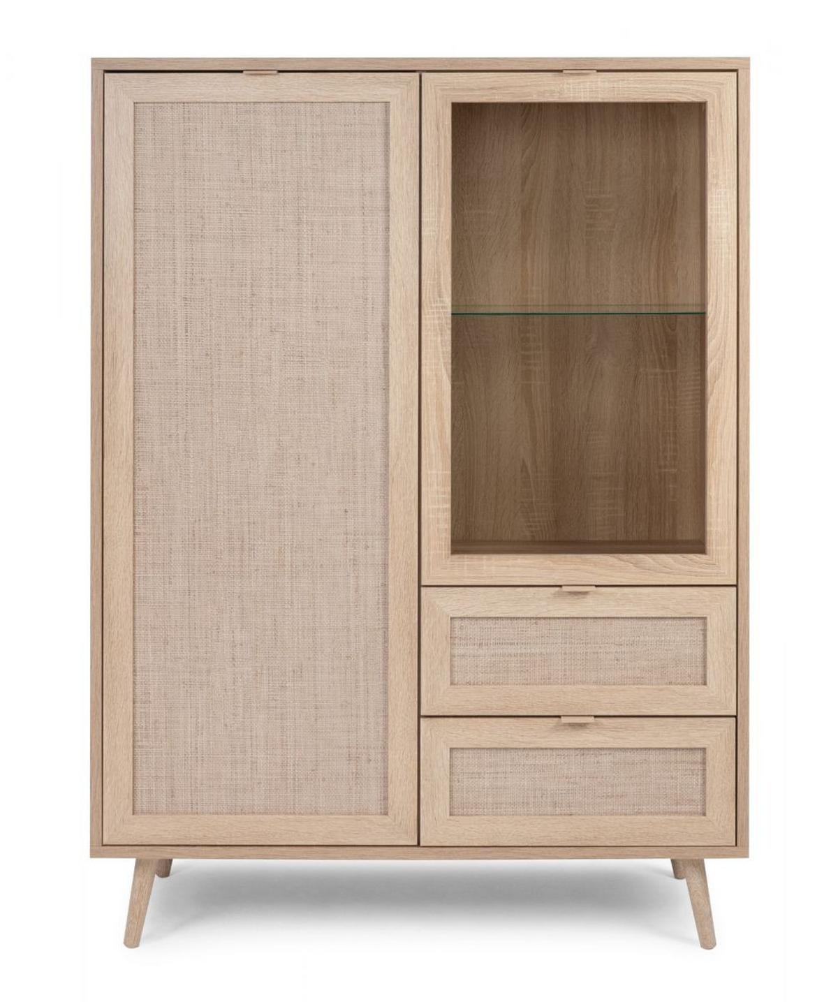 HIGHBOARD Eiche Sonoma, Bast-Dekor 102 cm, Anrichte skandinavisch - Eichefarben, Glas/Holz (101.5/139/40cm) - Furn.Design