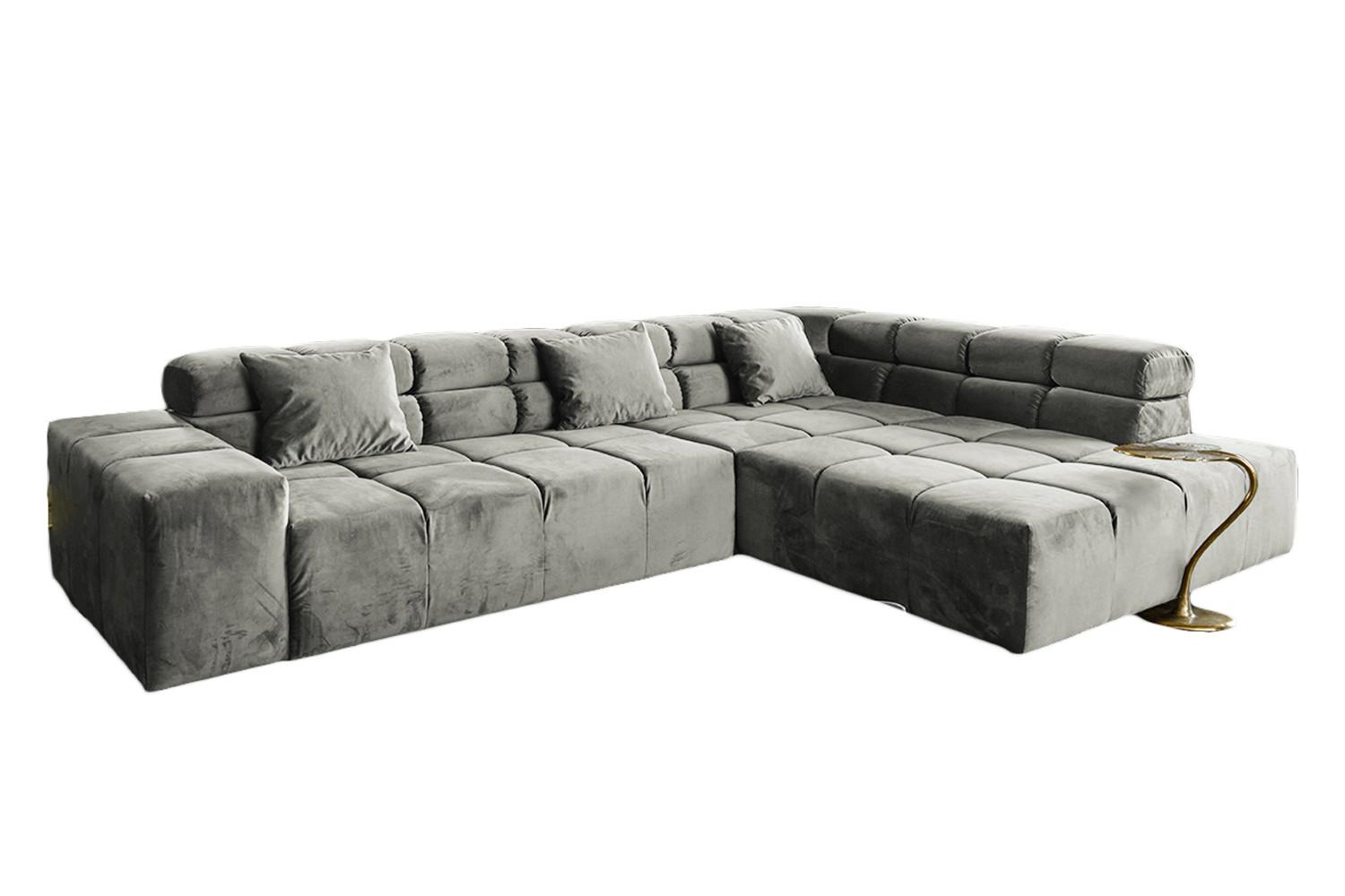 ECKSOFA NEVADA Silber Velvet - Silberfarben/Schwarz, Textil (319/215cm) - KAWOLA