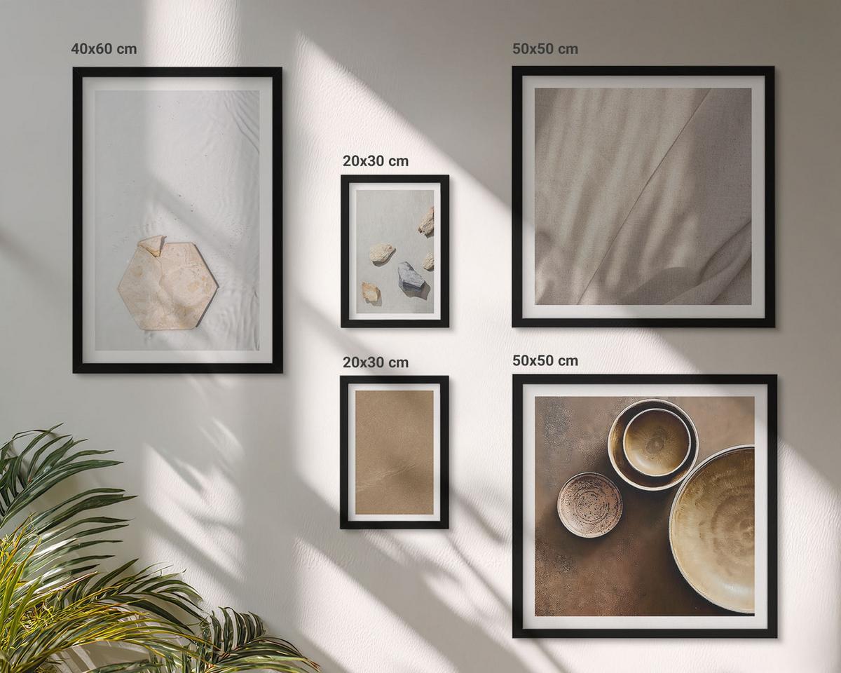 BILDER SET 5er Set - 50x50 cm & 20x30 cm & 40x60 cm Schwarzer Rahmen - Minimalistische warme Texturen - Schwarz, Kunststoff (40/60cm) - TULUP