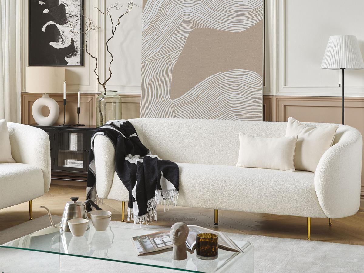 3-SITZER-SOFA Polyester Weiß Loen - Weiß, Textil (200/79/70cm) - Beliani