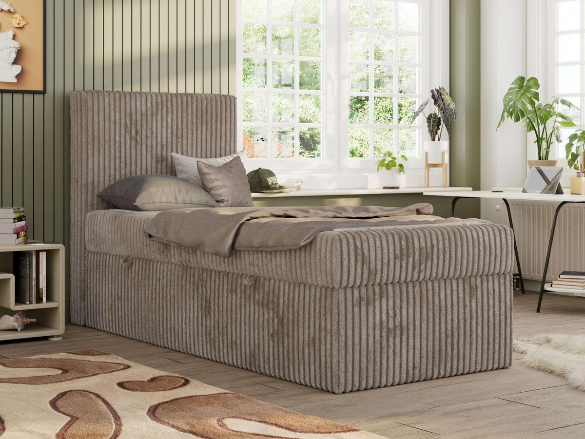 JUGENDBETT TILIO 90/200 - Hellbraun - H3 - Links Seite - Hellbraun, Textil (90/200cm) - MKS