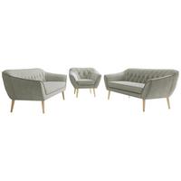 SITZGARNITUR PIRS 3+3+1 - Hellgrau Strukture - Holzbeine - Silberfarben/Buchefarben, Holzwerkstoff/Textil (180/75/74cm) - MKS