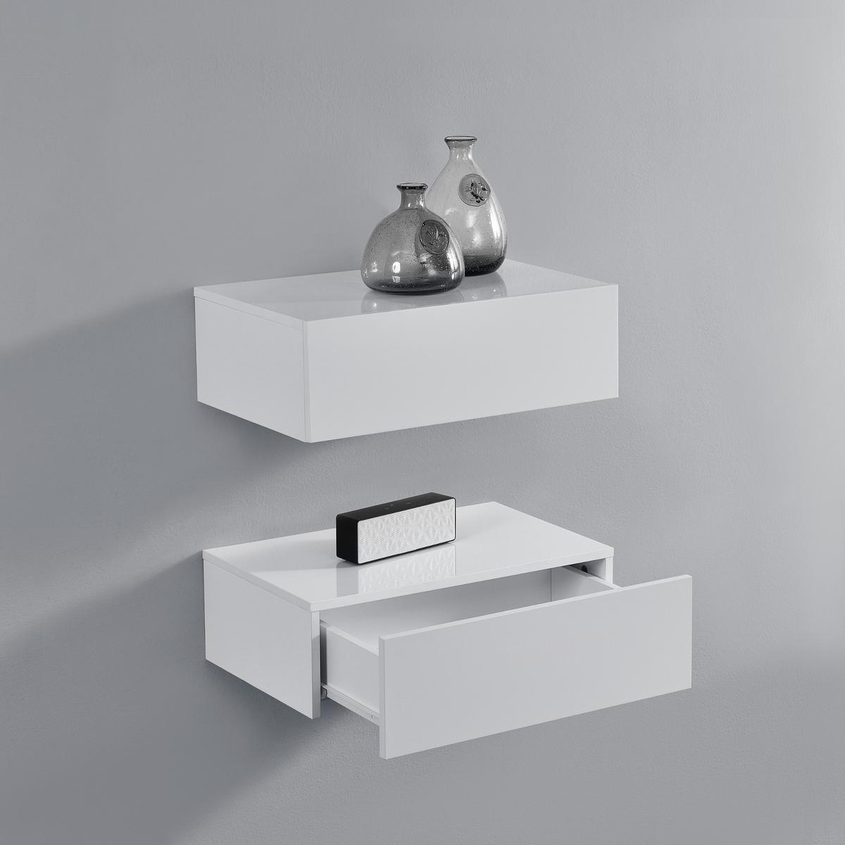NACHTTISCH Oslo, 2er Set, hängend, mit Schublade - Weiß, Holzwerkstoff (46/15/30cm) - [en.casa]