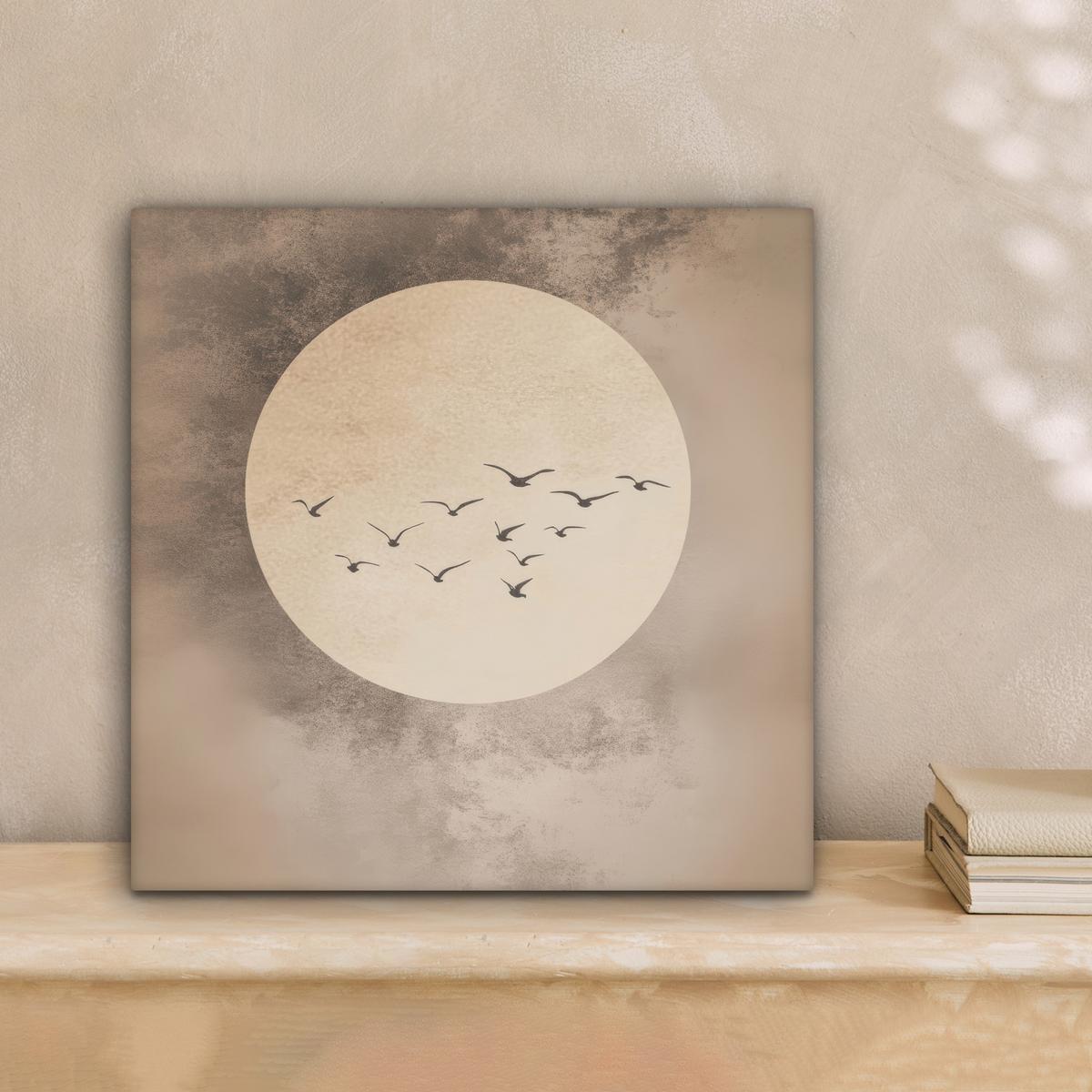 LEINWANDBILD Vogel - Beige - Japanisch Deko Wohnzimmer 20x20 cm - Taupe, Textil (20/20cm) - MuchoWow