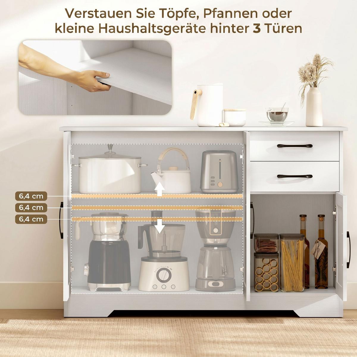 SIDEBOARD Spanplatte MDF Weiß - Schwarz/Weiß, Holzwerkstoff/Metall (38/79/120cm) - HOMCOM