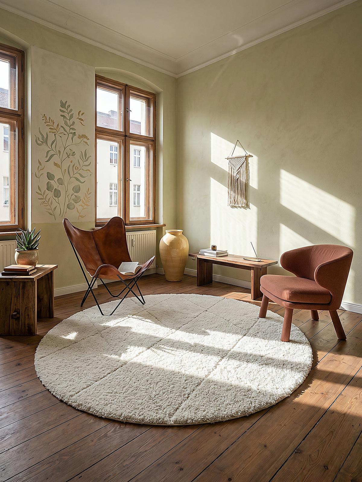 RUNDTEPPICH Berber ATRIO Polypropylen Creme 160 x 160 cm - Beige, Textil (160/160cm) - KADIMA DESIGN