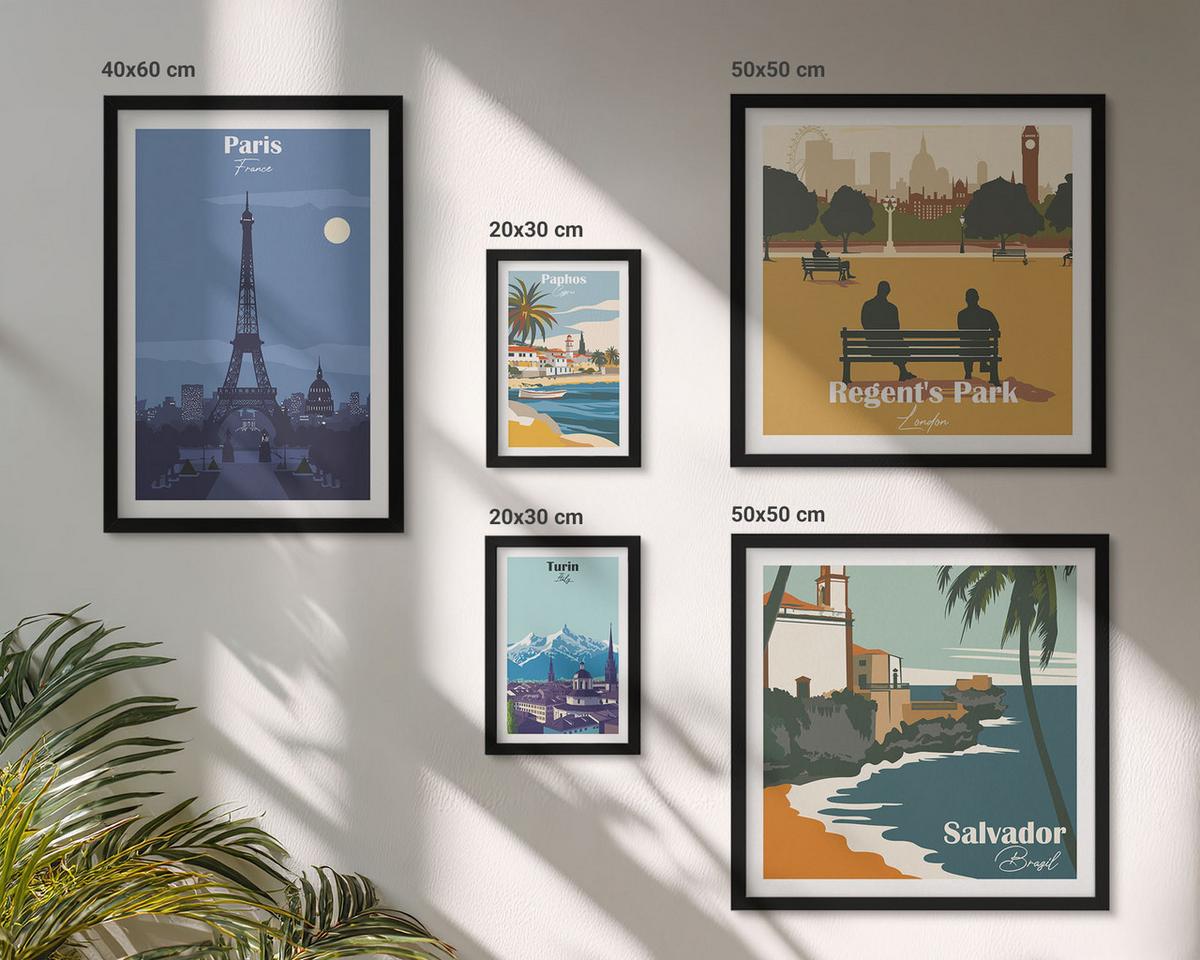 BILDER SET 5er Set - 50x50 cm & 20x30 cm & 40x60 cm Schwarzer Rahmen - Touristische Küstenlandschaften - Schwarz, Kunststoff (40/60cm) - TULUP