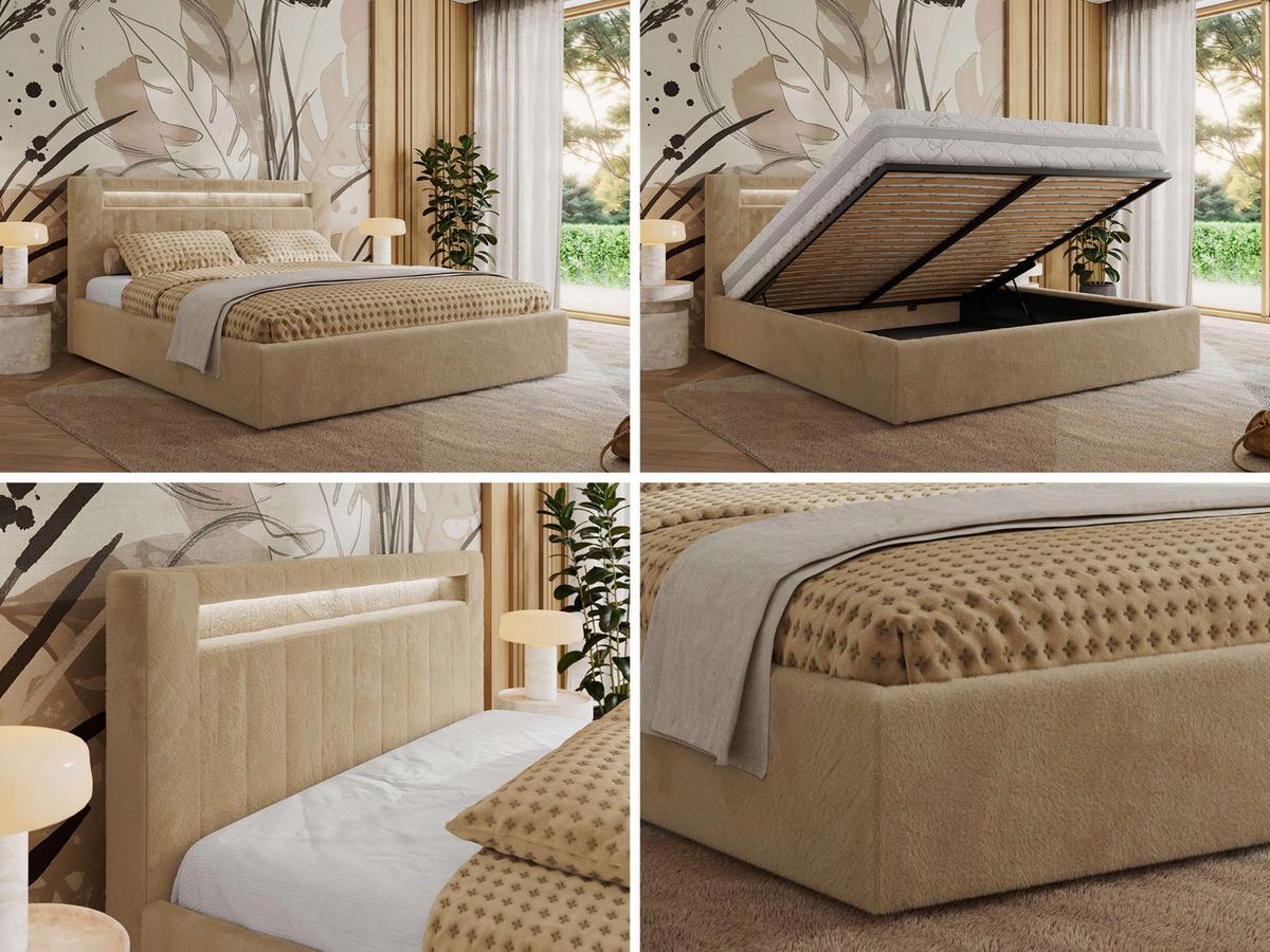 POLSTERBETT GOLD 5 CLASSIC 140/200 - Beige Plüsch - Multipocket-Matratze - Beige, Textil (140/200cm) - MKS