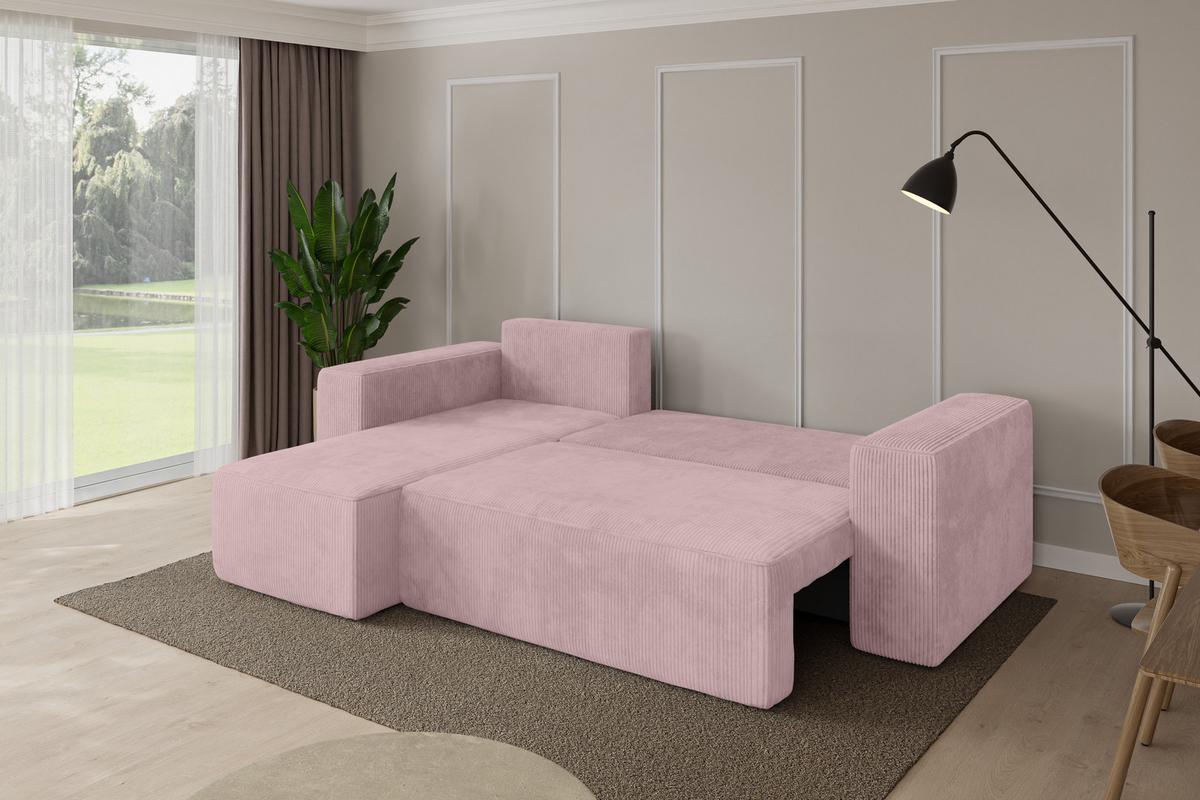 ECKSOFA mit Schlaffunktion Ottomane Links SENO-L 249x139x85 Rosa Cord - Schwarz/Rosa, Holzwerkstoff/Kunststoff (249/139cm) - ALTDECOR