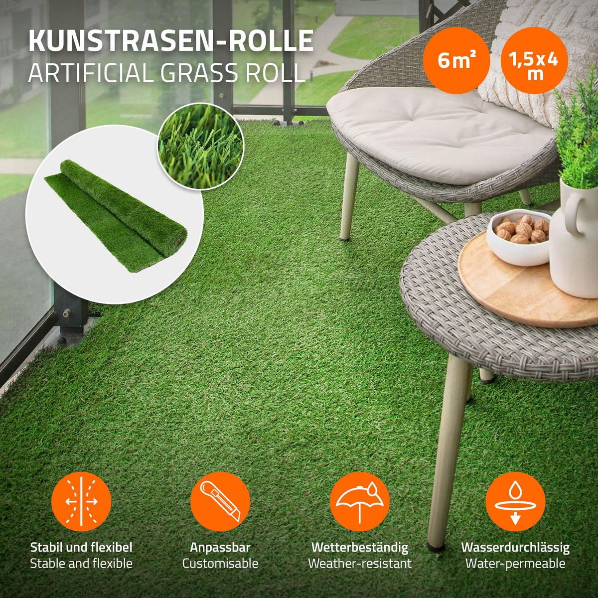KUNSTRASEN-ROLLE 150x400 cm 6m² Grün H:18mm aus Kunststoff - Grün, Kunststoff (150/400cm) - ECD-Germany