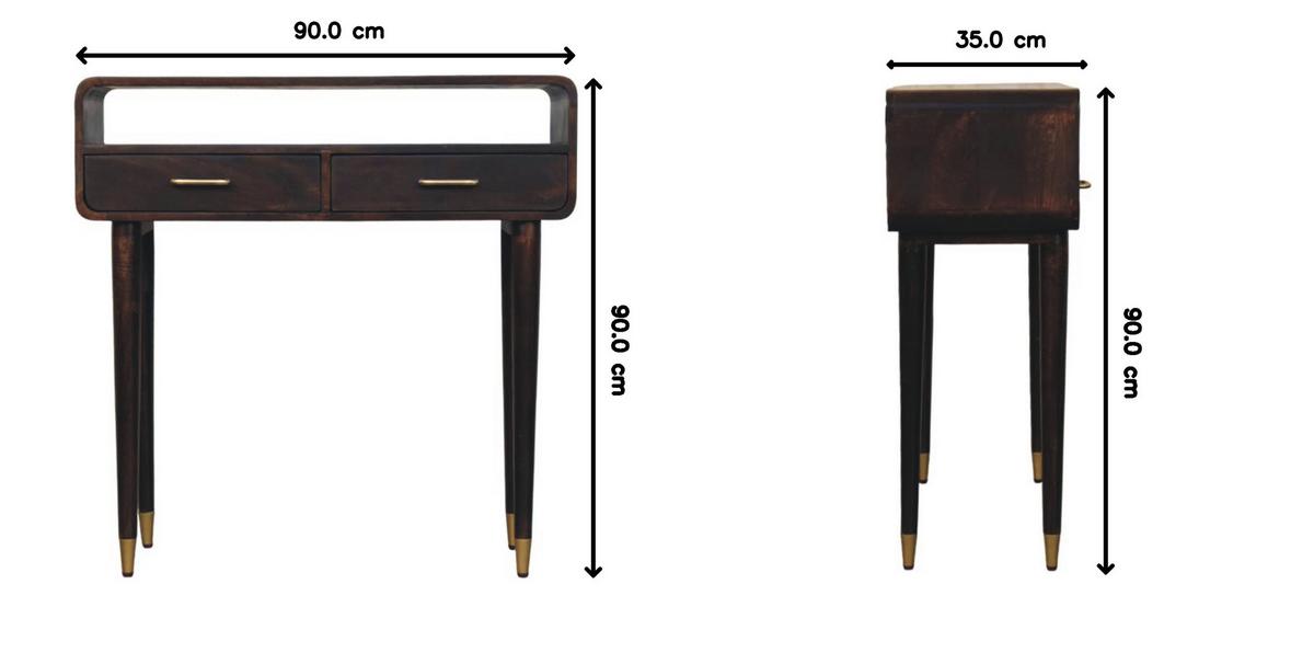 KONSOLE Apollo Schleife, 2 Schubladen und Offenes Fach, Dunkelbraun - Dunkelbraun/Messingfarben, Holz/Metall (35/90/90cm) - Artisan Furniture