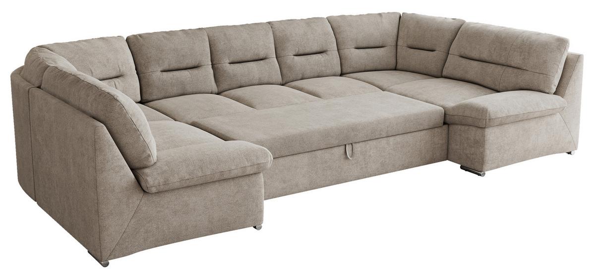 WOHNLANDSCHAFT MORBIDO U Beige Struktur - Beige/Silberfarben, Textil/Metall (340/93/206cm) - MKS