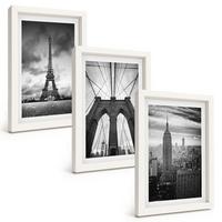 BILDER SET 3er Set - 20x30 cm Weißer Rahmen - Monochromatische Brückentürme - Weiß, Kunststoff (20/30cm) - TULUP