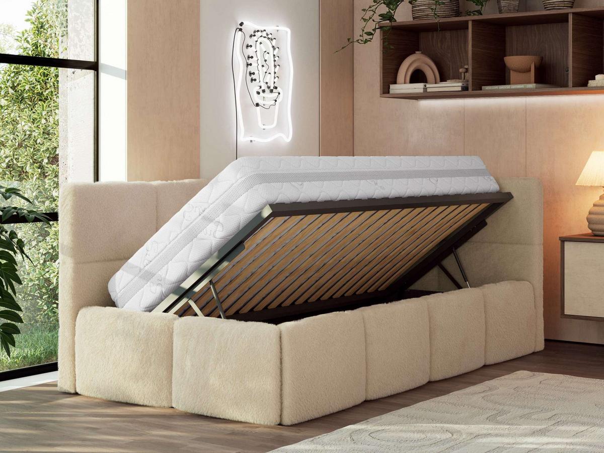 JUGENDBETT ARVO 90/200 - Beige Plüsch - Multipocket-Matratze - Rechts Seite - Beige, Textil (90/200cm) - MKS