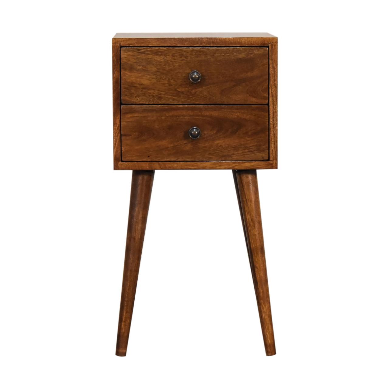 NACHTTISCH MINI KASTANIENHOLZ MIT 2 SCHUBLADEN, NORDISCHE BEINE, BEIGE - Beige/Messingfarben, Holz/Metall (30/57/30cm) - Artisan Furniture