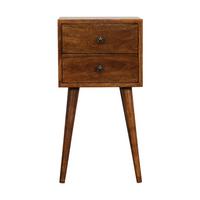 NACHTTISCH MINI KASTANIENHOLZ MIT 2 SCHUBLADEN, NORDISCHE BEINE, BEIGE - Beige/Messingfarben, Holz/Metall (30/57/30cm) - Artisan Furniture