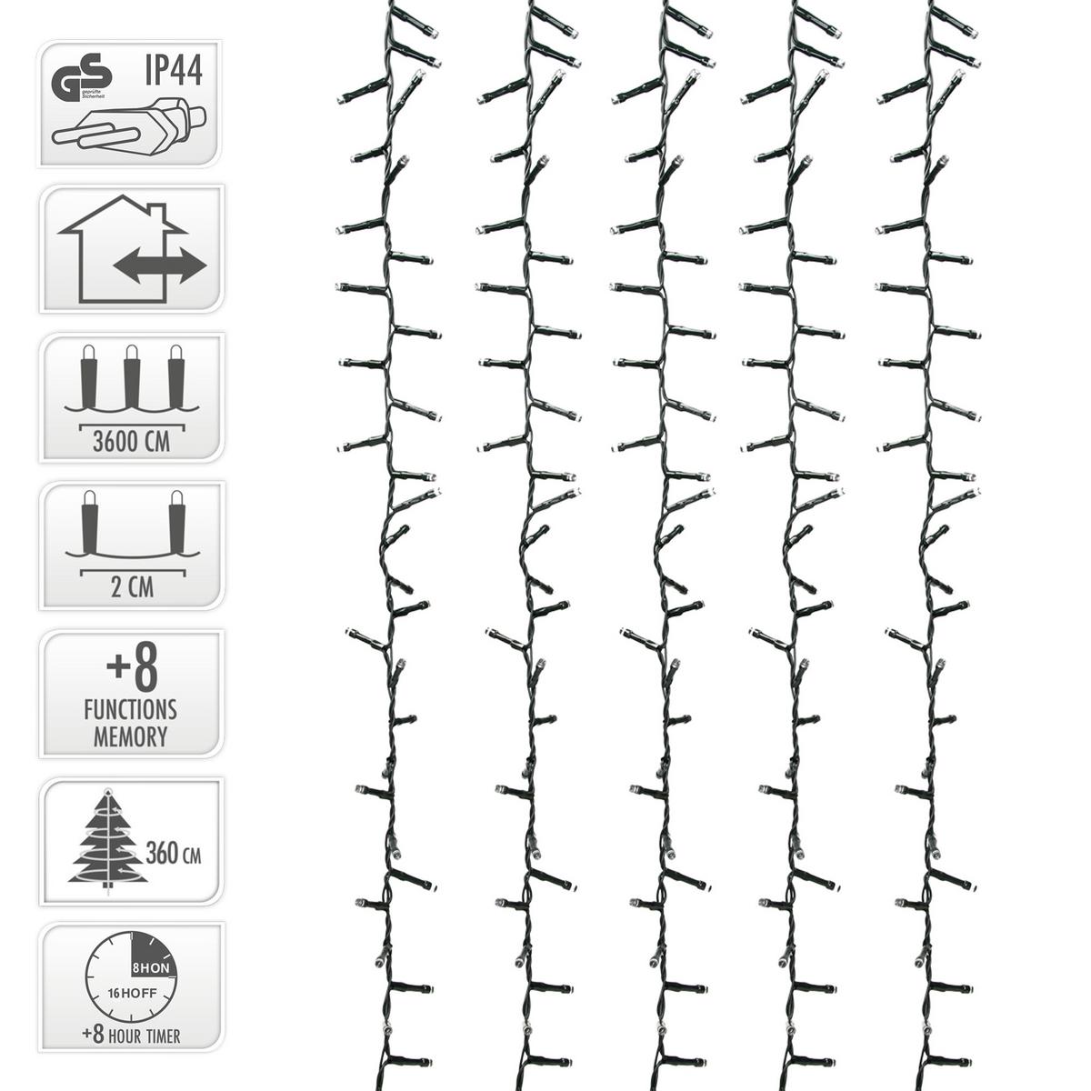 LED CLUSTER LICHTERKETTE Bunt 36m 1800LED 8 Modi Timer Innen/Außen - Grün, Kunststoff (360cm) - ECD-Germany