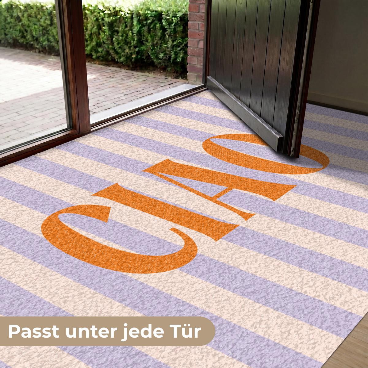 FUSSMATTE Ciao - Zitat - Pastell - Streifen Schmutzfangmatte 180x120 cm - Flieder, Kunststoff (180/0.4cm) - MuchoWow