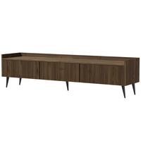 LOWBOARD Amfali mit 3 Klapptüren, geriffelte Fronten, Push-to-open, Metallbeine, 180 cm, Walnussfarben - Walnussfarben/Schwarz, Holzwerkstoff/Metall (180/45/41cm) - Beautysofa