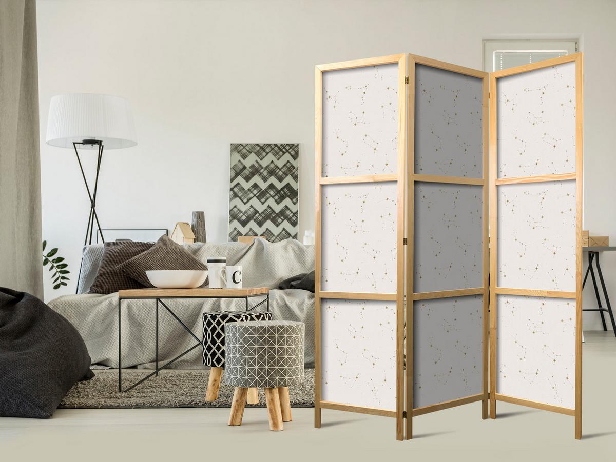 PARAVENT Japanischer 3-tlg 135x172 cm Sternkonstellationen - Multicolor, Holz/Textil (135/172/3cm) - Muralo