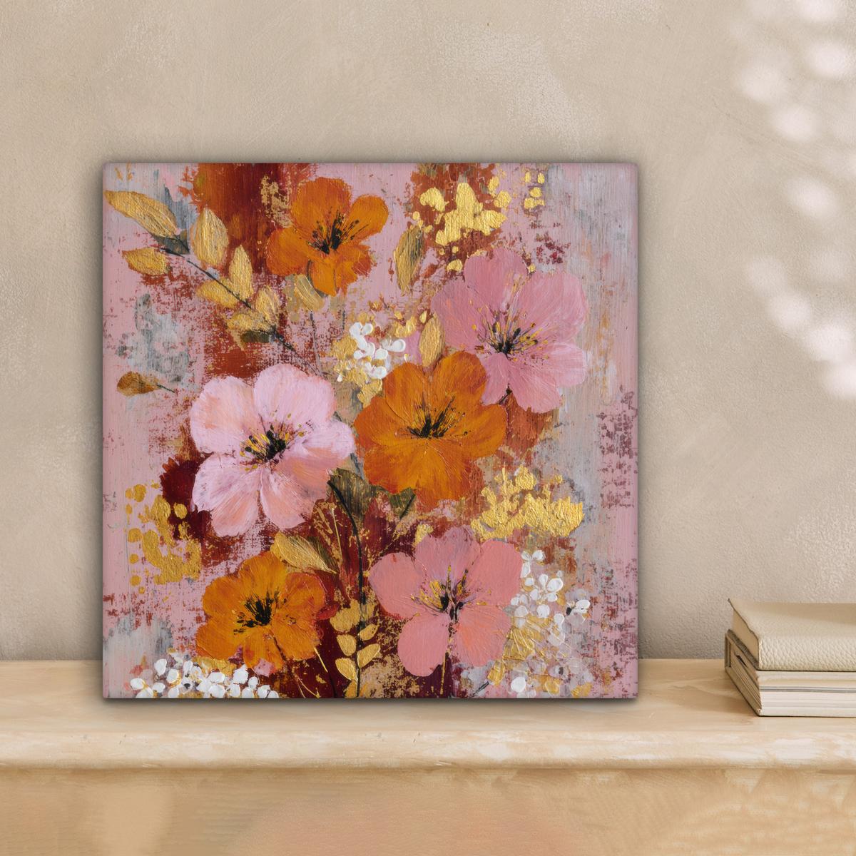LEINWANDBILD Malerei - Blumen - Rustikal - Rosa Deko Wohnzimmer 20x20 cm - Altrosa, Textil (20/20cm) - MuchoWow