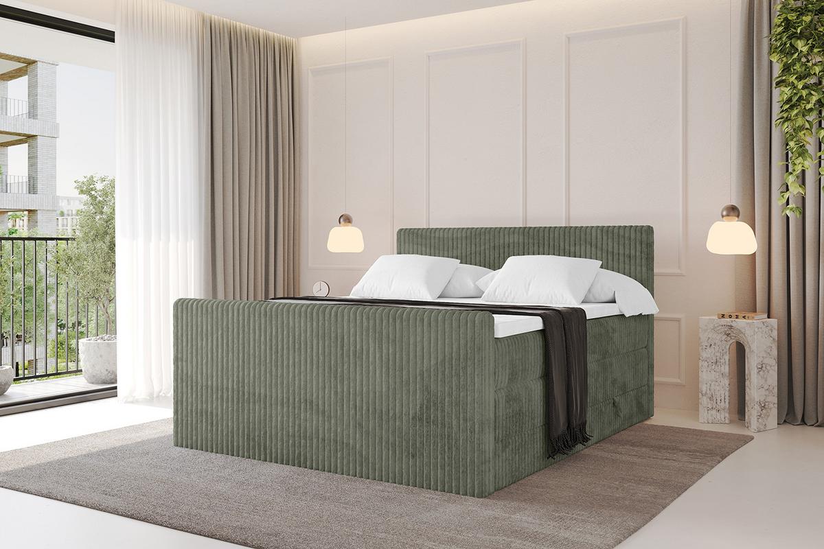 BOXSPRINGBETT mit Matratze H3|H4 und Lattenrost - TOLO-Z KING 140x200 Cord - Olive - Olivgrün, Holzwerkstoff (140/200cm) - ALTDECOR
